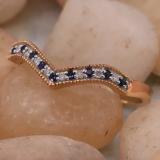 0.12 Carat (ctw) 10K Rose Gold Round Blue Sapphire & White Diamond Wedding Stackable Band Anniversary Guard Chevron Ring
