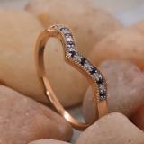 0.12 Carat (ctw) 10K Rose Gold Round Blue Sapphire & White Diamond Wedding Stackable Band Anniversary Guard Chevron Ring