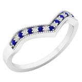 0.12 Carat (ctw) 10K White Gold Round Blue Sapphire & White Diamond Wedding Stackable Band Anniversary Guard Chevron Ring