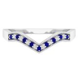 0.12 Carat (ctw) 10K White Gold Round Blue Sapphire & White Diamond Wedding Stackable Band Anniversary Guard Chevron Ring