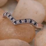 0.12 Carat (ctw) 10K White Gold Round Blue Sapphire & White Diamond Wedding Stackable Band Anniversary Guard Chevron Ring