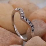 0.12 Carat (ctw) 10K White Gold Round Blue Sapphire & White Diamond Wedding Stackable Band Anniversary Guard Chevron Ring