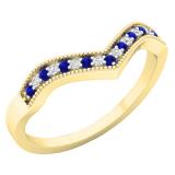 0.12 Carat (ctw) 10K Yellow Gold Round Blue Sapphire & White Diamond Wedding Stackable Band Anniversary Guard Chevron Ring