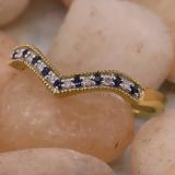 0.12 Carat (ctw) 10K Yellow Gold Round Blue Sapphire & White Diamond Wedding Stackable Band Anniversary Guard Chevron Ring