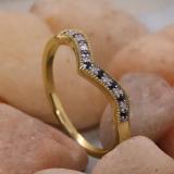0.12 Carat (ctw) 10K Yellow Gold Round Blue Sapphire & White Diamond Wedding Stackable Band Anniversary Guard Chevron Ring