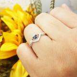 0.15 Carat (ctw) 10k White Gold Round Diamond and Blue Sapphire Ladies Bridal Promise Irish Love and Friendship Band Claddagh Heart Shape Ring