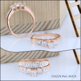 DGLA CERTIFIED Princess & Round White Diamond 3 Stone Wedding Ring Set for Women (2 ctw Color I-J Clarity I1-I2) in 18K Rose Gold