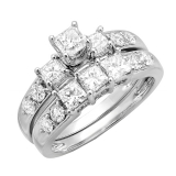 2.00 Carat (ctw) 14K White Gold Princess & Round Diamond 3 Stone Ladies Engagement Bridal Ring Set Matching Band 2 CT