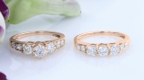 3.00 Carat (ctw) 10k Rose Gold Round White Cubic Zirconia Ladies 3 Stone Bridal Engagement Ring Matching Band Set 3 CT