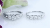 3.00 Carat (ctw) 10k White Gold Round White Cubic Zirconia Ladies 3 Stone Bridal Engagement Ring Matching Band Set 3 CT