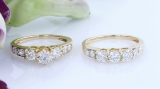 3.00 Carat (ctw) 14k Yellow Gold Round White Cubic Zirconia Ladies 3 Stone Bridal Engagement Ring Matching Band Set 3 CT