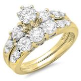 1.80 Carat (ctw) 14k Yellow Gold Round Diamond Ladies 3 Stone Bridal Engagement Ring Matching Band Set