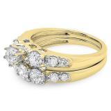 1.80 Carat (ctw) 14k Yellow Gold Round Diamond Ladies 3 Stone Bridal Engagement Ring Matching Band Set
