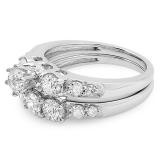 1.80 Carat (ctw) 14k White Gold Round Diamond Ladies 3 Stone Bridal Engagement Ring Matching Band Set