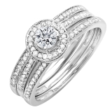 0.50 Carat (ctw) 14k White Gold Round Diamond Ladies Halo Bridal Engagement Ring Matching Band 3 pcs Set