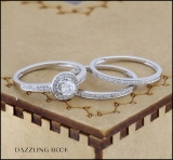 0.50 Carat (ctw) 14k White Gold Round Diamond Ladies Halo Bridal Engagement Ring Matching Band 3 pcs Set