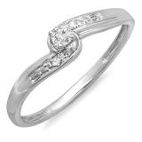 0.10 Carat (ctw) 10k White Gold Round Diamond Crossover Swirl Ladies Bridal Promise Engagement Ring 1/10 CT