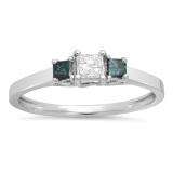 0.45 Carat (ctw) 10K White Gold Princess Blue & White Diamond Ladies Bridal 3 Stone Engagement Ring 1/2 CT