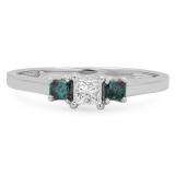 0.45 Carat (ctw) 10K White Gold Princess Blue & White Diamond Ladies Bridal 3 Stone Engagement Ring 1/2 CT
