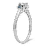 0.45 Carat (ctw) 10K White Gold Princess Blue & White Diamond Ladies Bridal 3 Stone Engagement Ring 1/2 CT