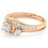 0.90 Carat (ctw) 14k Rose Gold Round Diamond Ladies Swirl Bridal Engagement Ring Matching Band Set
