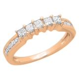 0.55 Carat (ctw) 14K Rose Gold Princess Cut Diamond Ladies Anniversary Wedding Curved Band Stackable Ring 1/2 CT