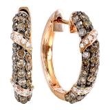 0.85 Carat (ctw) Round White & Champagne Diamond Ladies Hoop Earrings 14K Rose Gold