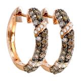 0.85 Carat (ctw) Round White & Champagne Diamond Ladies Hoop Earrings 14K Rose Gold