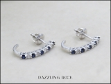 0.50 Carat (ctw) 10K White Gold Round White Diamonds & Blue Sapphire Ladies Fancy J Shaped Hoop Earrings 1/2 CT
