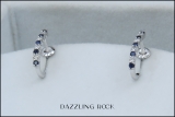 0.50 Carat (ctw) 10K White Gold Round White Diamonds & Blue Sapphire Ladies Fancy J Shaped Hoop Earrings 1/2 CT