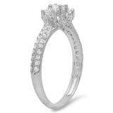0.85 Carat (ctw) 14k White Gold Princess & Round Diamond Ladies 3 Stone Bridal Engagement Ring