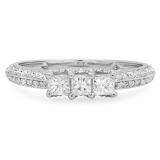 0.85 Carat (ctw) 14k White Gold Princess & Round Diamond Ladies 3 Stone Bridal Engagement Ring