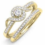 0.25 Carat (ctw) 18K Yellow Gold Round Diamond Ladies Bridal Promise Ring Set Matching Band 1/4 CT