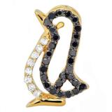 0.20 Carat (Ctw) Round Black & White Diamond Penguin Pendant for Her 1/5 CT | 10K Yellow Gold