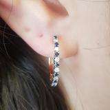 0.50 Carat (ctw) 10k Rose Gold Round Blue Sapphire and White Diamond Ladies Hoop Earrings 1/2 CT