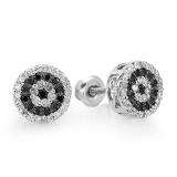 0.50 Carat (ctw) 14k White Gold Round Cut Black & White Diamond Ladies Cluster Stud Earrings 1/2 CT