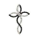 0.30 Carat (ctw) Sterling Silver Real Black and White Diamond Ladies Cross Pendant 1/3 CT