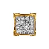 0.03 Carat (ctw) Round White Diamond V Prong Square Shape Mens Hip Hop Iced Stud Earring (Only 1Pc) 10K Yellow Gold