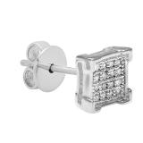 0.03 Carat (ctw) Round White Diamond V Prong Square Shape Mens Hip Hop Iced Stud Earring (Only 1Pc) 10K White Gold