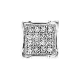 0.03 Carat (ctw) Round White Diamond V Prong Square Shape Mens Hip Hop Iced Stud Earring (Only 1Pc) 10K White Gold