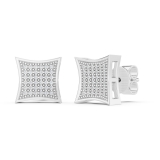 Round White Diamond Concave Square Unisex Stud Earrings (0.15 ctw, Color I-J, Clarity I2-I3) in 925 Sterling Silver in Push Back