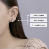 Round White Diamond Concave Square Unisex Stud Earrings (0.15 ctw, Color I-J, Clarity I2-I3) in 925 Sterling Silver in Push Back