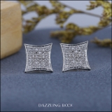 Round White Diamond Concave Square Unisex Stud Earrings (0.15 ctw, Color I-J, Clarity I2-I3) in 925 Sterling Silver in Push Back