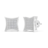 Round White Diamond Concave Square Unisex Stud Earrings (0.15 ctw, Color I-J, Clarity I2-I3) in 925 Sterling Silver in Screw Back
