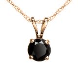 0.50 Carat (ctw) Round Black Diamond Ladies Solitaire Pendant 1/2 CT, 10K Rose Gold With Gold Chain