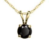 0.50 Carat (ctw) Round Black Diamond Ladies Solitaire Pendant 1/2 CT, 10K Yellow Gold With Gold Chain