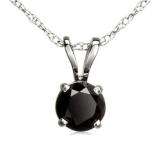 1.15 Carat (ctw) 14k White Gold Round Black Diamond Ladies Solitaire Pendant