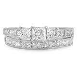 1.75 Carat (ctw) 14k White Gold Princess Diamond Ladies Bridal 3 Stone Engagement Ring Matching Wedding Band Set