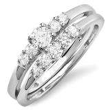 0.52 Carat (ctw) 14K White Gold Round White Diamond Ladies Engagement Bridal Ring Set 1/2 CT