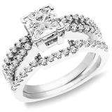 1.50 Carat (ctw) 14K White Gold Princess & Round White Diamond Ladies Split Shank Bridal Engagement Ring with Matching Wedding Band Set 1 1/2 CT